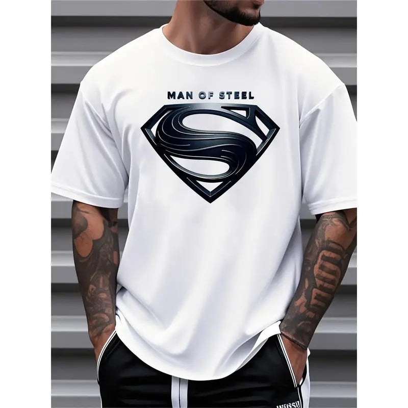 Unyielding Strength Man of Steel Metallic Shield Oversized Tee