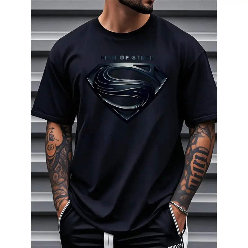 Unyielding Strength Man of Steel Metallic Shield Oversized Tee