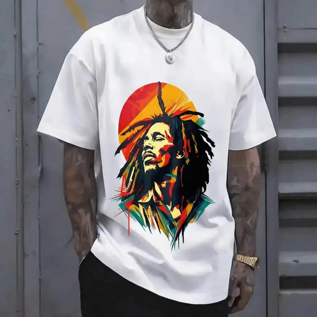 Rhythmic Legends: Iconic Bob Marley Tribute Artistic Tee