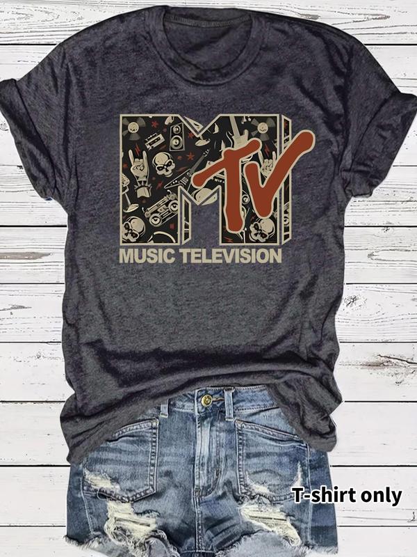 Women's Floral & Skeleton Print Round Neck Tee, Fashion Casual Short Sleeve T-shirt for Daily Wear