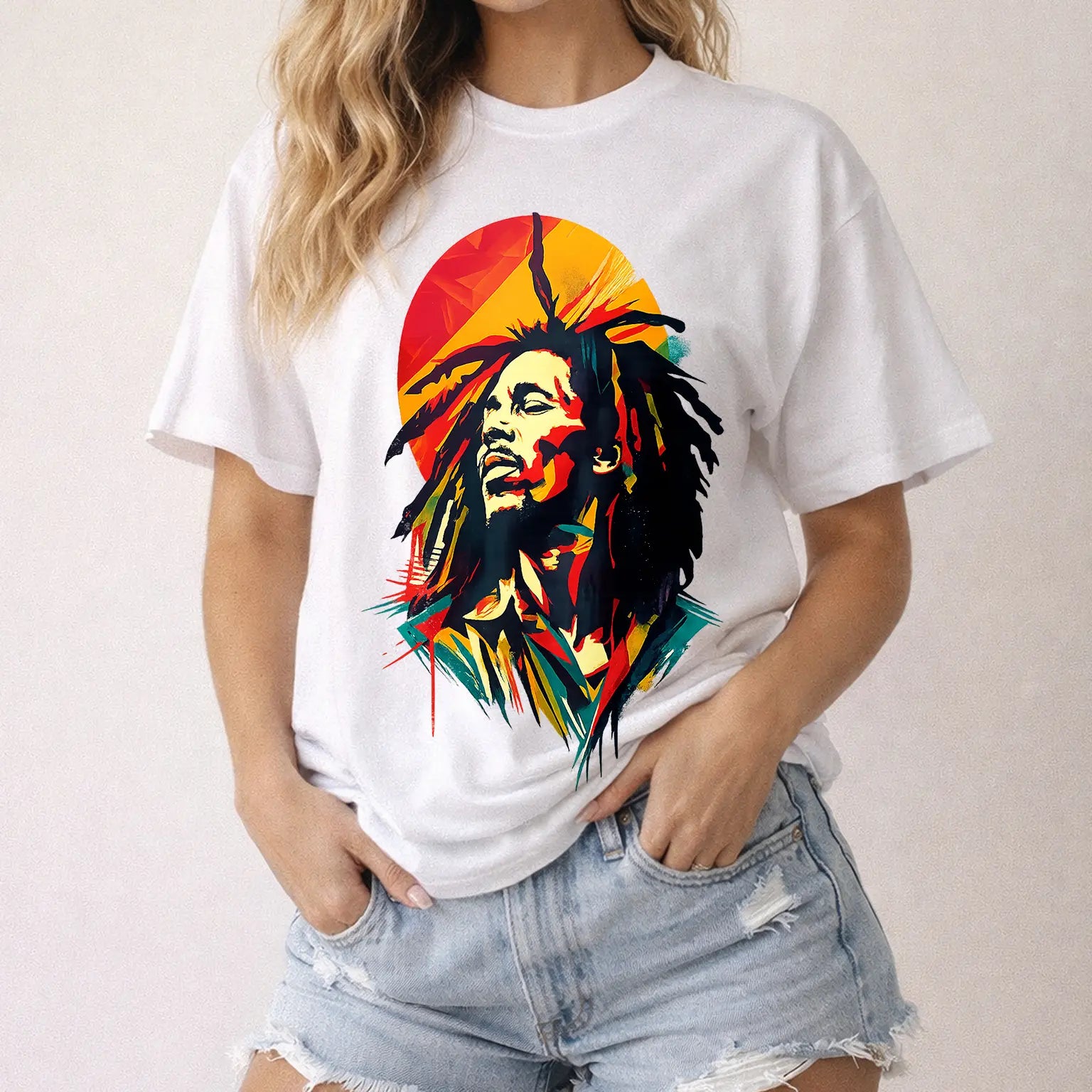 Rhythmic Legends: Iconic Bob Marley Tribute Artistic Tee